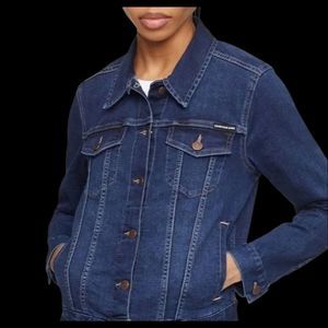 Calvin Klein Womens Mid Blue Repreve Faded Denim Trucker Jacket